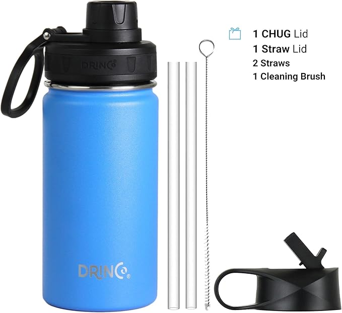 DRINCO Stainless Steel Water Bottle Spout Lid Vacuum Insulated Double Wall Water Bottle Wide Mouth (40oz 32oz 22oz 18oz 14oz) Leak Proof Keeps Cold or Hot (14 oz, 14oz Royal Blue)-PawvioPets