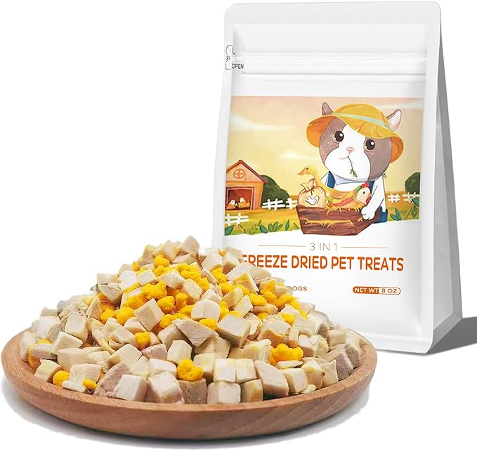 Freeze Dried Cat & Dog Treats – 8OZ Freeze Dried Chicken+Duck+Egg Yolk 3 in 1 Meat Snacks - High Protein, Bite-Sized, Training Treats Snacks (8 OZ)-PawvioPets