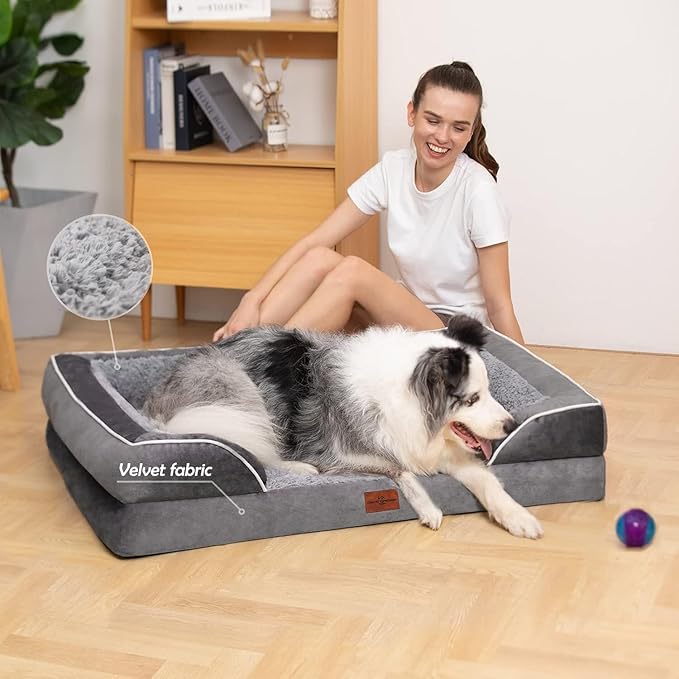 Comfort Expression Waterproof Orthopedic Foam Dog Beds for Extra Large Dogs Durable Dog Sofa The Pet Bed Washable Removable Cover with Zipper and Non-Slip Bottom Bolster-PawvioPets