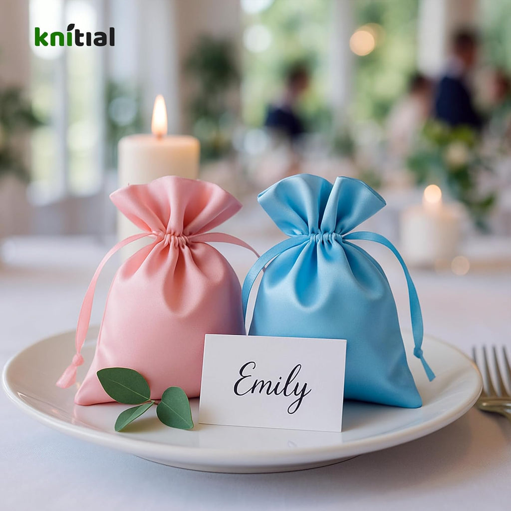 Knitial 4" x 6" Light Pink Satin Gift Bags, Jewelry, Wedding Favor Silky Drawstring Bags Baby Shower Christmas 50 Count