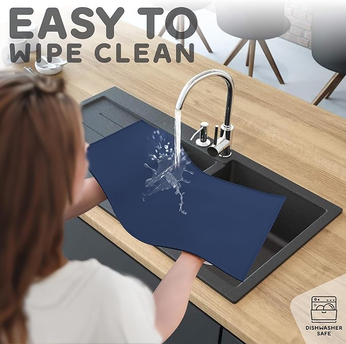 Dog Food Mat - 28x18” Large Silicone Stove Top Protector, Silicone Pet Feeding Mat, Raised Edges Dog Mat for Food and Water Prevent Spill, Waterproof Cat Placemats Protect Floors, Easy Clean Bowl-PawvioPets