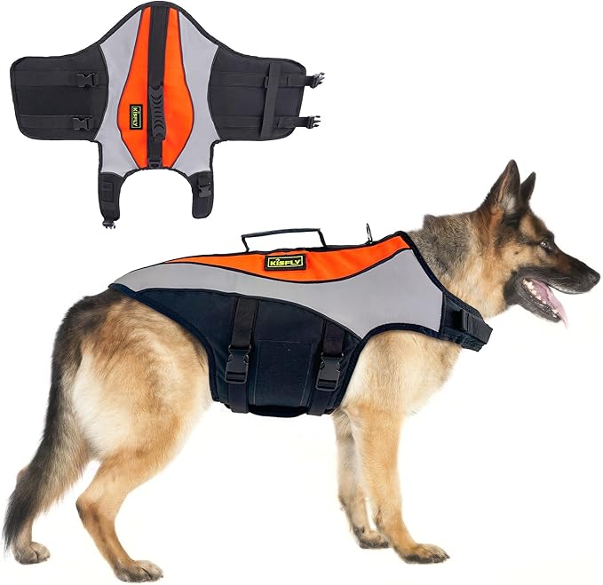 Dog Life Jackets for Large Breeds – Reflective Dog Life Vests for Swimming and Boating, Buoyancy Aid with Rescue Handle, Adjustable Swim Safety Vest (XL, Orange)-PawvioPets