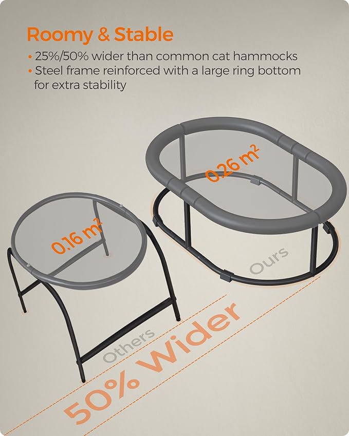 Feandrea Pet Bed, Cat Hammock, Elevated Cat Bed for Multiple Cats, with Removable Washable Mesh, for Pets up to 28 lb, Oval, Gray UPCB002G01-PawvioPets