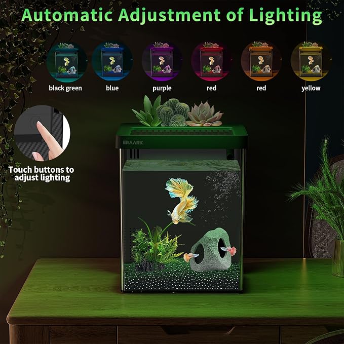 Betta Fish Tank,Aquarium kit 1.5 Gallon Fish Tank,with Filter LED Light, Water Pump, Decorate Water Plants and Sand, Aquarium Starter Kits, Fish Bowl-PawvioPets