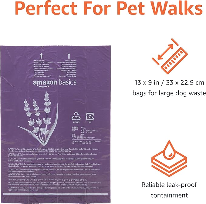 Amazon Basics Premium Dog Poop Bags, 600 Count, Enhanced Leakproof, Premium Lavender Scented-PawvioPets