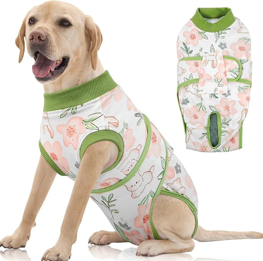 FUAMEY Dog Recovery Suit Male,Dogs Surgery Neuter Suits Puppy Spay Shirts for Female Protect Dog's Skin Anti Licking Abdominal Wounds Doggie Onesie Pet Bodysuit Alternative to Cone Rabbit Flower XXL-PawvioPets