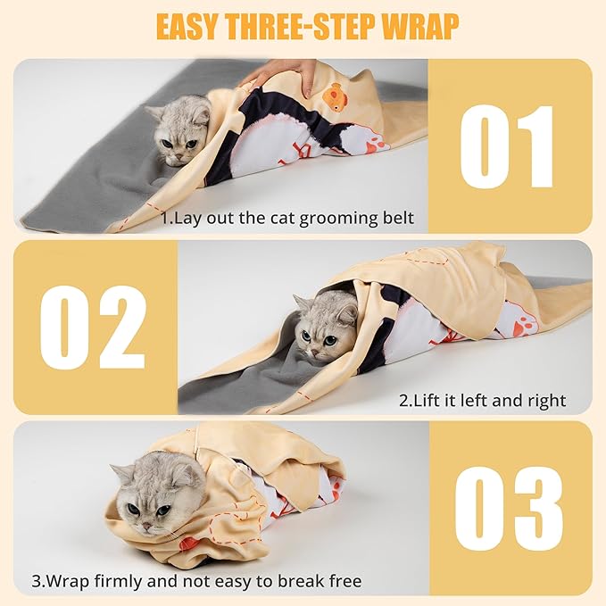 Cat Grooming Wrap,Anti-Escape Cat Wrap for Grooming,Self-Adherent Soft Cat Blanket to Wrap,Clip Nails, Anti-Bite, Anti-Scratch,Cat Calming Wrap,Cat Burrito Wrap,Swaddle Wrap Pet Tool-PawvioPets