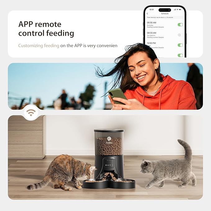 Automatic Cat Feeder for 2 Cats: Cat auto 2.4G WiFi - Timed Smart App Control 1-10 Meals| Automatic Pet Feeder for Cats and Small Dog Indoor- Dual Power& Detachable Clean-PawvioPets