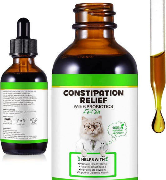 Cat Constipation Relief, Liquid Cat Laxative 60 ml, Cat Stool Softener Pet Herbal Supplements, Promotes Digestive Health, Roast Chicken Flavour, 2 fl oz-PawvioPets