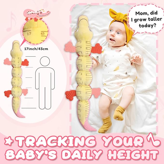 Baby Toys 0 to 12 Months, Musical Stuffed Animal Activity Soft Toys with Multi-Sensory Crinkle, Rattle and Textures,Infant Tummy Time Toys for Newborn Boys Girls, Crocodile, Pink-PawvioPets