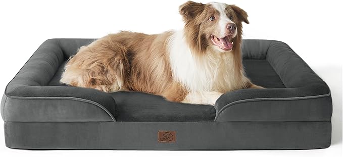 Bedsure Orthopedic Dog Bed for Large Dogs - Big Washable Dog Sofa Beds Large, Supportive Foam Pet Couch Bed with Removable Washable Cover, Waterproof Lining and Nonskid Bottom, Dark Grey-PawvioPets