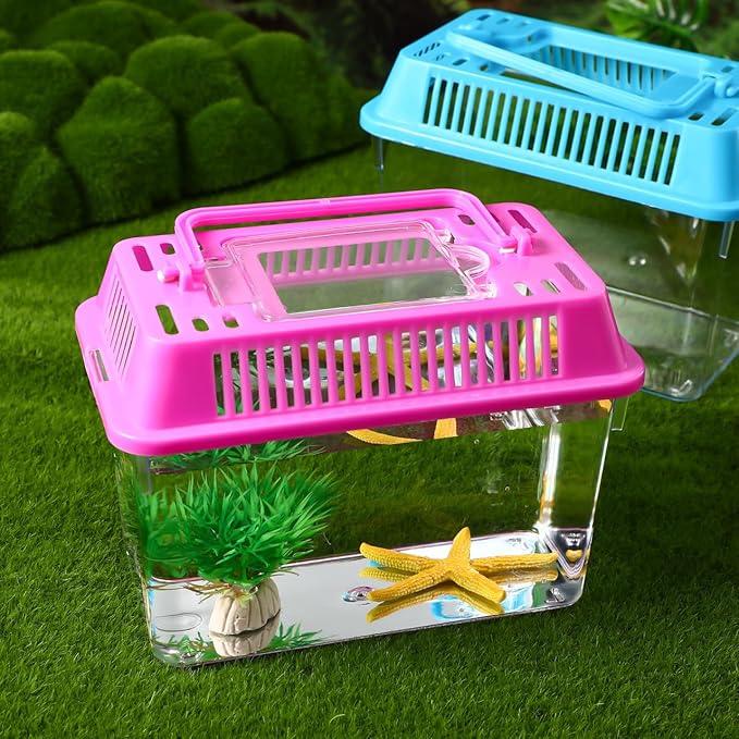 4pcs Portable Handheld Fish Tank Lightweight Aquarium for Turtle Goldfish and Hamster Transparent Container with Creative Design for Easy Feeding and Cleaning-PawvioPets