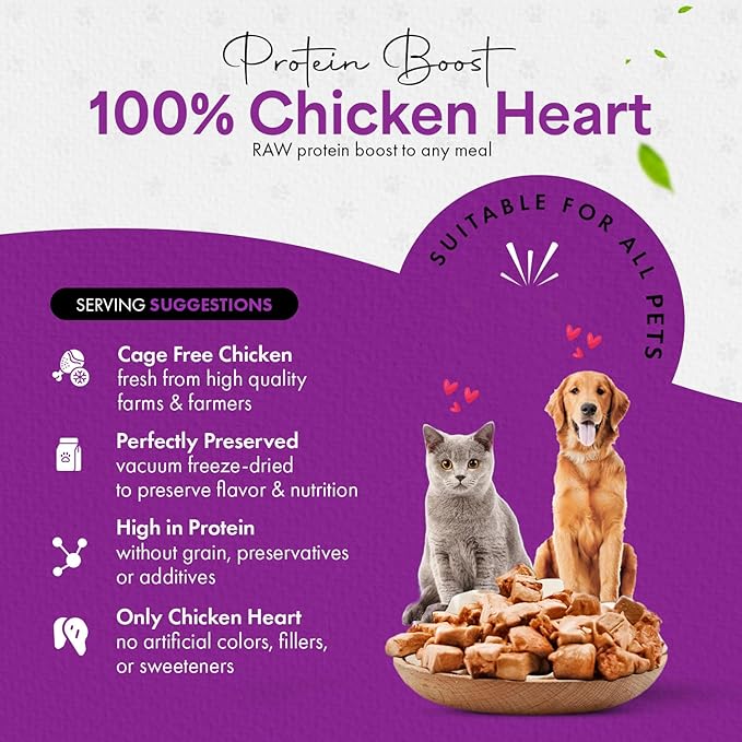 Freeze-Dried Chicken Heart Treats for Cats & Dogs – 100% Human Grade, Single Ingredient, High-Protein, Healthy Snack – No Additives or Preservatives – 2.6oz - Inspected & Tested in USA-PawvioPets