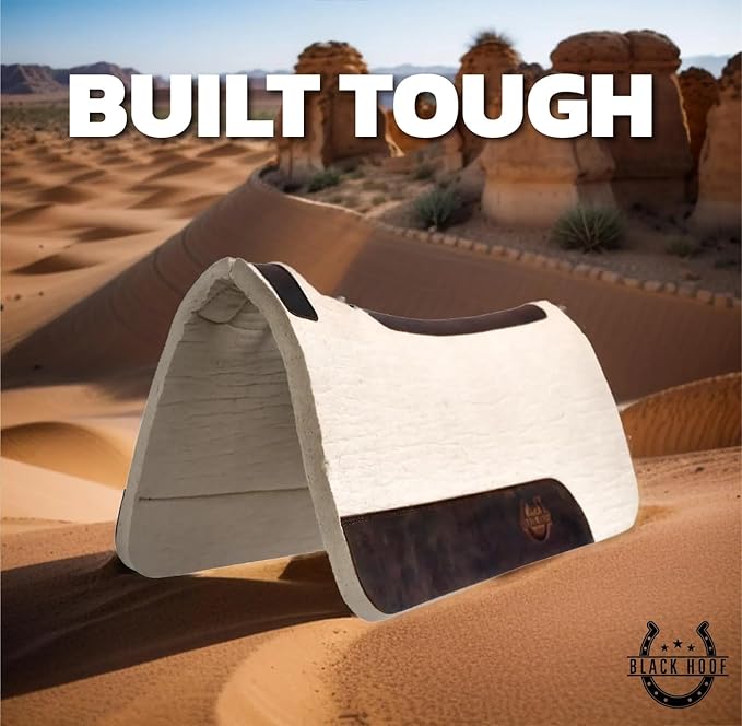 Black HOOF BlackHoof Steam Pressed Merino Wool Felt Contoured Pad 1 Inch Thick(31in Length and 32in Width), Saddle pad for Horses, White-PawvioPets