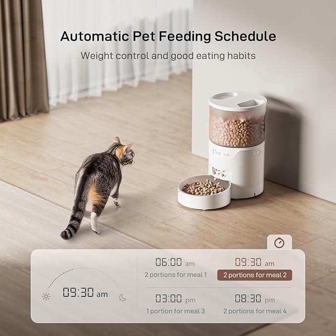 Automatic Cat Feeder: 3L Auto Food Dispenser with Timed Feeding| 6 Meal Programmable& 1-20 Portion Precise Control- Easy to Clean & Setup for Cat Indoor| Desiccant Bag Keep Food Fresh-PawvioPets