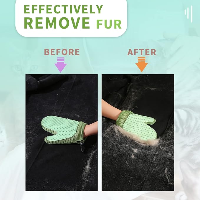 2 in 1 Pet Fur Glove & Cat Hair Remover Glove, Dog Grooming Glove Brush for Shedding, Massage, Efficient Pet Hair Remover Mitt for Couch, Carpet [Green/Single]-PawvioPets