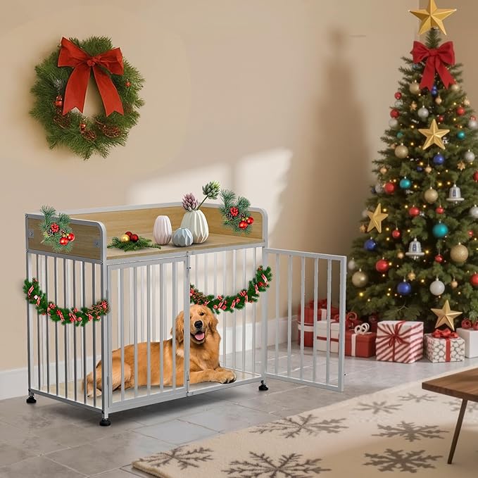 42inch Dog Crate Furniture, Medium Dog Kennel Indoor, Decorative Pet House End Table, Wooden Cage Kennel Indoor, Heavy Duty Dogs Crate Furniture for Large and Medium-PawvioPets