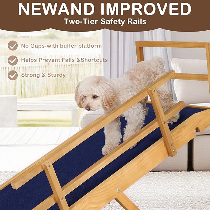 Dog Ramp for Beds, Cars, Couches, Dog Steps Anti-Slip Surface, Dogs Ramps for Old Small Pet,High Traction with Platform, 7 Adjustable Heights 16" to 27" Up, Portable Stairs Design for Dogs, 45.3" Long-PawvioPets