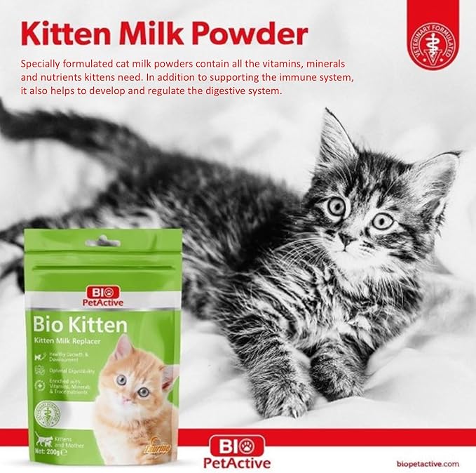 Bio Pet Active Kitten Milk Replacer - Easy-to-Digest Milk Powder with Vitamins, Minerals and Taurine for Kittens and Mothers, 7.05 oz-PawvioPets