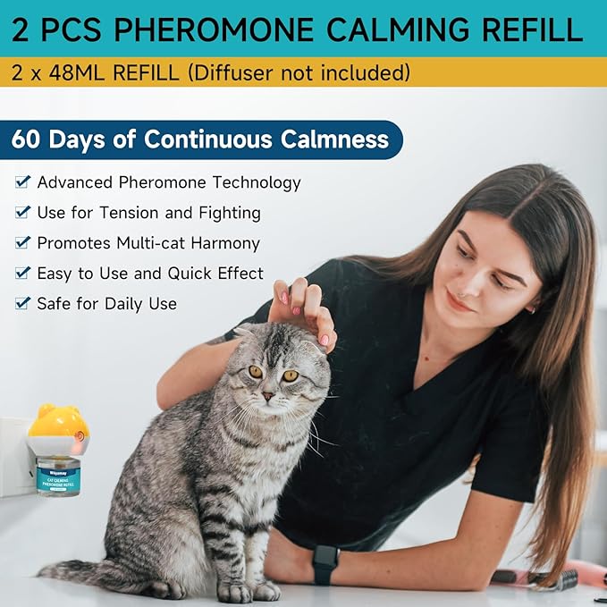 Cat Calming Diffuser Refills - Cat Pheromones Calming Diffuser for Cats Relieve Anxiety & Stress, 2-Month Supply Cat Pheromone Diffuser Refills (Fits All Common Diffuser-PawvioPets