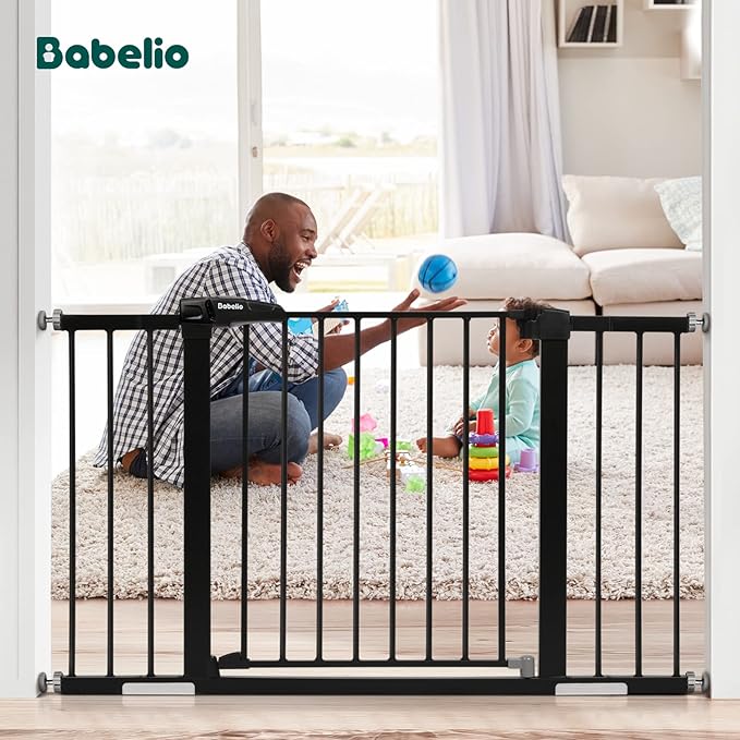 Babelio Baby Gate for Doorways and Stairs, 29-48" Auto Close Dog Gate, Easy-Install Pressure Mounted Satey Door, No Drilling Safety Gate for Child and Pets, 2 Pack, Black-PawvioPets