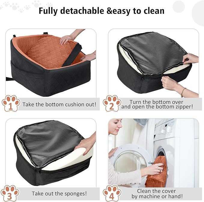 Dog Car Seat for Small Medium Dogs,Detachable Washable Dog Booster Seat Under 30lbs, Pet Car Seats Travel Bed with Storage Pockets and Safety Belt(Black/Z)-PawvioPets