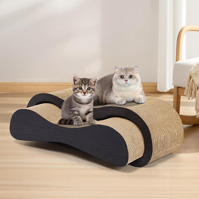 2 in 1 Cat Scratcher Cardboard Lounge Bed, Cat Scratching Post, Durable Board Pads Prevents Furniture Damage,Large,Brown-PawvioPets