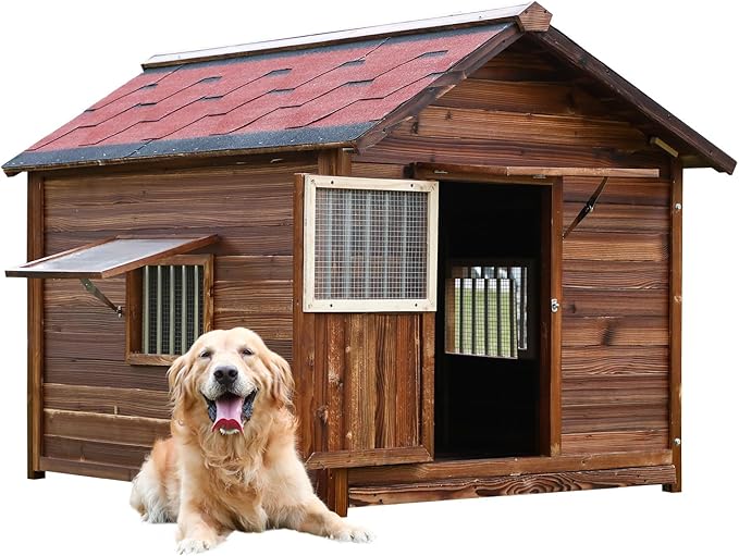 Big Dog House Outdoor, Dog Houses for Large Dogs Outside,Luxury Pet House Waterproof, Warm Dog Houses with Waterproof Roof for All Seasons, 3XL-PawvioPets