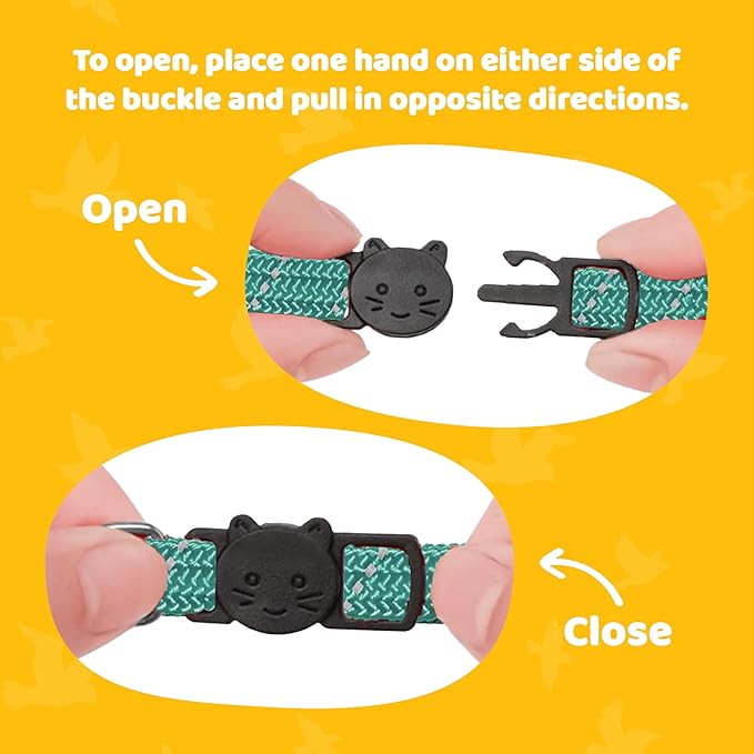BirdsBeSafe® Break Away Cat Collar with Bell, Reflective Thread for Night Visibility, Comfortable Elastic Stretch Cat Collar to Protect Cat from Getting Stuck in The Garden.-PawvioPets