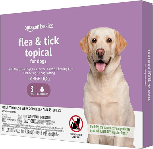 Amazon Basics Flea and Tick Topical Treatment for Large Dogs (45-88 pounds), 3 Count (Previously Solimo)-PawvioPets
