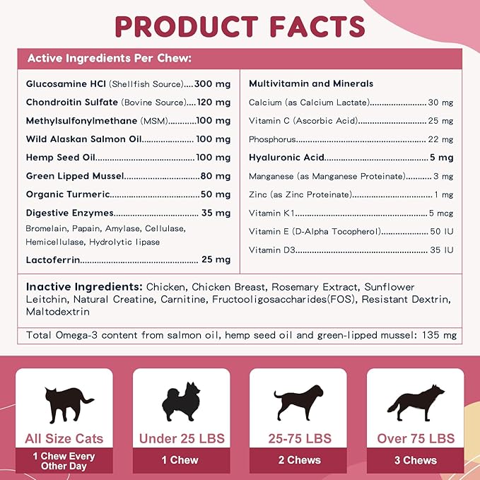 Glucosamine for Dogs - Joint Supplement for Dogs with Chondroitin, MSM, Omega 3, Hemp, Turmeric for Dog Joint Pain Relief, Dog Joint Supplement with Calcium Support Cartilage & Bone Health, 180 Chews-PawvioPets