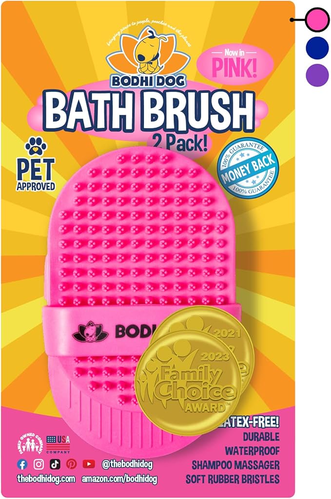 Bodhi Dog Shampoo Brush - Pet Grooming & Bath Supplies for Dogs and Cats - Bath Brush for Long & Short Hair - Premium Scrubber for Shower, Bathing & Massage (Two Pack, Pink)-PawvioPets