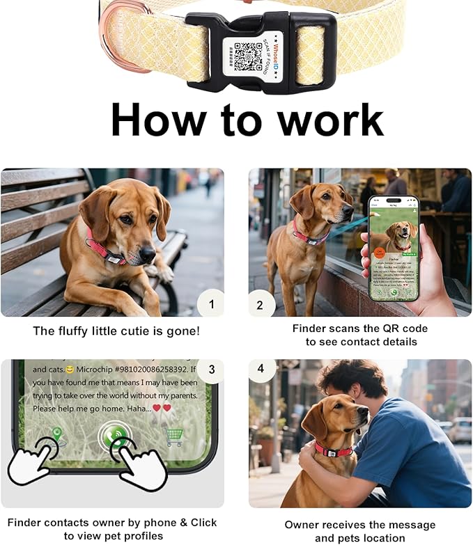 Dog Collar with Waterproof AirTag Holder & Anti-Lost QR Code, Cute Bling Warpping Adjustable Width for Small Medium Large Pet (Yellow, M)-PawvioPets