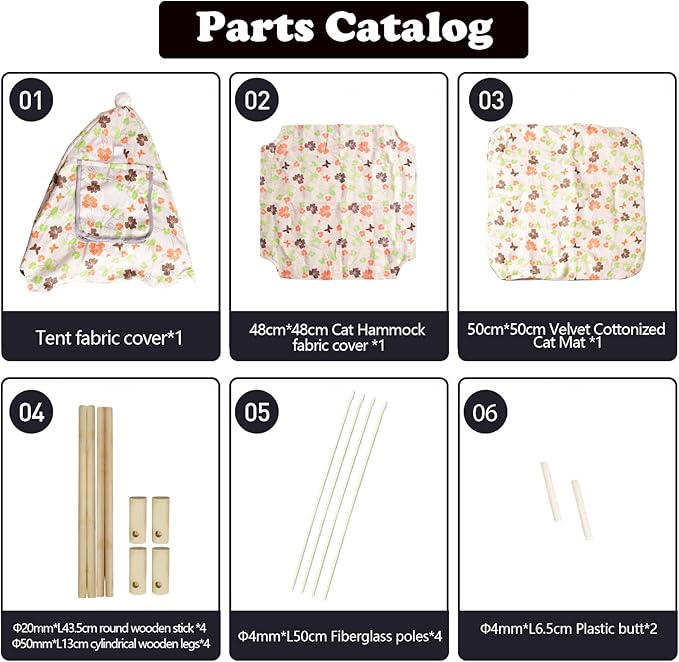 2-in-1 Elevated Cat Tent Cat House, Quick Assembly and Disassembly, Portable Indoor/Outdoor Cute Cat Bed Cave-Butterfly and Flower-PawvioPets