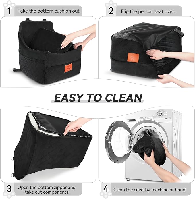 Dog Car Seat for Small/Medium Dogs, Dog Booster Car Seats with Thick Cushion for Dogs Under 35lbs, Detachable Washable Pet Car Seat with Storage Pockets, 2 Safety Belts(Black)-PawvioPets