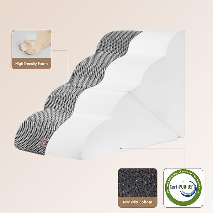 EHEYCIGA Curved Foldable Dog Stairs Ramp for High Beds 19.7" H, 4-Step Dog Steps for Small Dogs and Cats, Pet Stairs for High Bed Climbing, Non-Slip Balanced Pet Step Indoor, Grey-PawvioPets