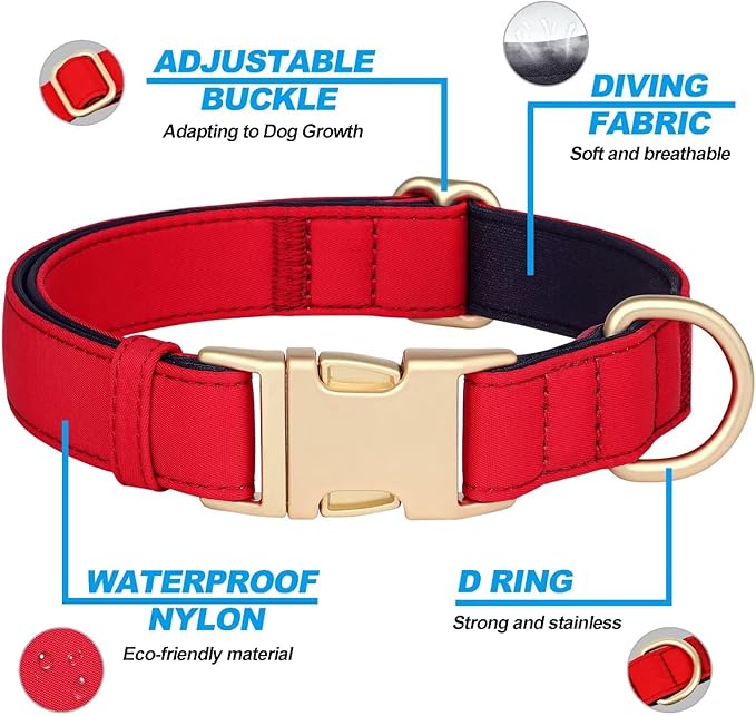 Didog Soft Padded Dog Collars for Small Dogs, Colorful and Durable Dog Collar with Quick Release Buckle, Light and Breathable for Daily Walking, Red, S-PawvioPets