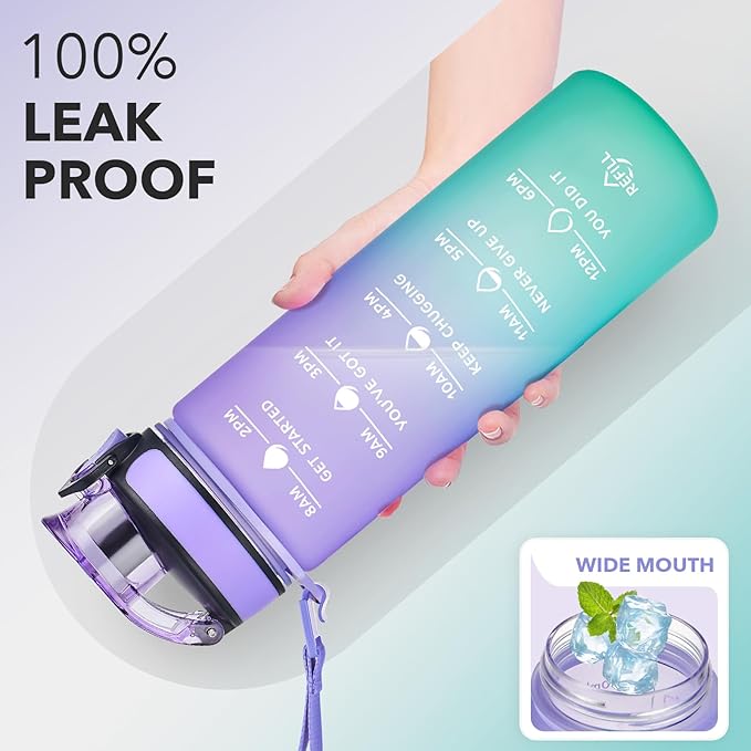 Enerbone Water Bottle, Leakproof BPA & Toxic Free, Motivational Water Bottle with Times to Drink and Straw, Fitness Sports Water Bottle with Strap for Office, Gym, Outdoor Sports-PawvioPets