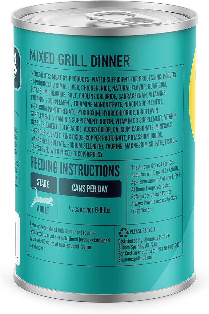 A Strong Heart Canned Wet Cat Food, Mixed Grill Dinner - 13.2 oz Cans (Pack of 12), Made in The USA with Real Chicken & Liver-PawvioPets