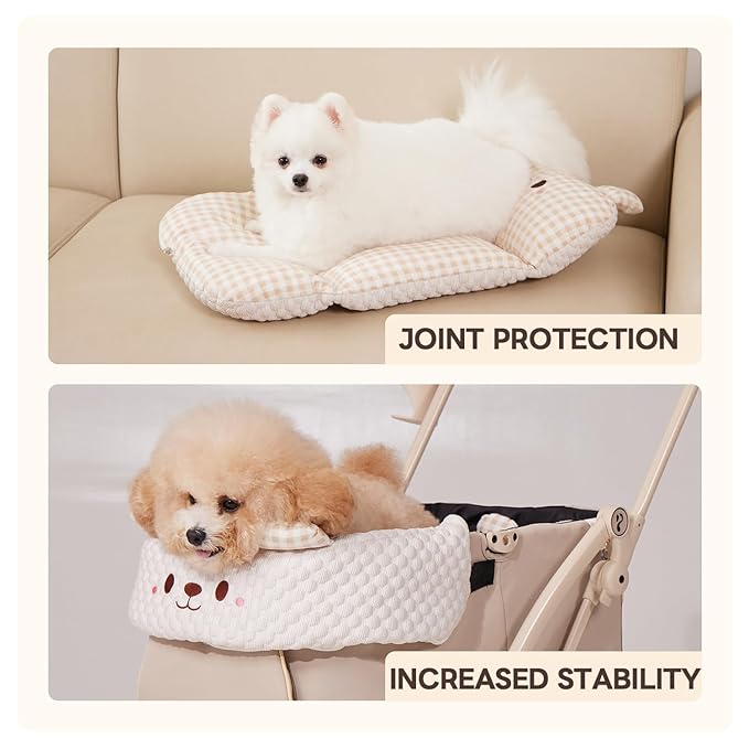 Cooling Cushion for Pets, Removable & Washable Dog Stroller Cushion, Both Side Used Pet Stroller Cushion for Dogs & Cats, Khaki-PawvioPets