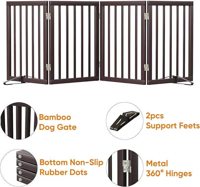Freestanding Dog Gate Folding Brown Dog Gates for The House Doorways Stairs Pet Gates for Dogs, Doogie Puppy Fence Gate-PawvioPets