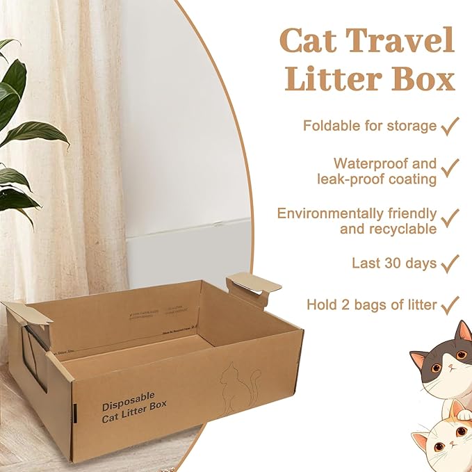 3-Pack Disposable Litter Boxes for Cats,Disposable 100% Renewable Cardboard Foldable Litter Boxes,Large-Capacity Portable Cardboard Cat Litter Box,Waterproof Travel Litter Box,17.2'' x 12.2'' x 5.3''-PawvioPets