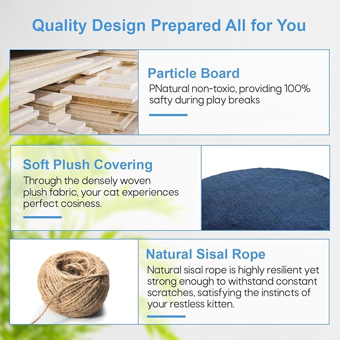 FDW Cat Tree 54in Cat Tower Multi-Level Durable Cat Scratching Post & Cozy Fun Cat Jumping Platform Space Saving Cat Condo Pet Play House for Indoor Cats,Navy Blue-PawvioPets