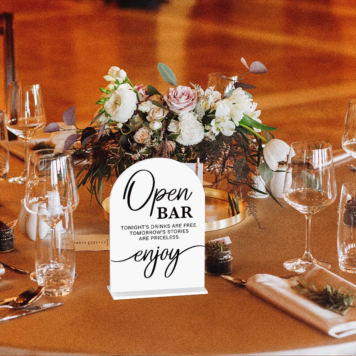 Acrylic Wedding Sign Wedding Signs for Ceremony Open Bar Sign for Wedding Modern Calligraphy Arch Acrylic Table Top Sign for Wedding Reception and Event Party Table(white）