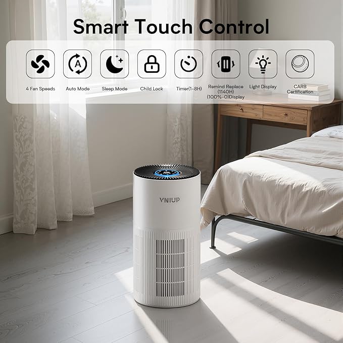 Air Purifiers for Home Large Room up to1600 ft², VNIUP H14 True HEPA Air Purifier for Bedroom, PM 2.5 Display Air Quality Sensor Air Cleaner for for Home Pets Dorm Room Bedroom Office, ZQA-6000A-PawvioPets