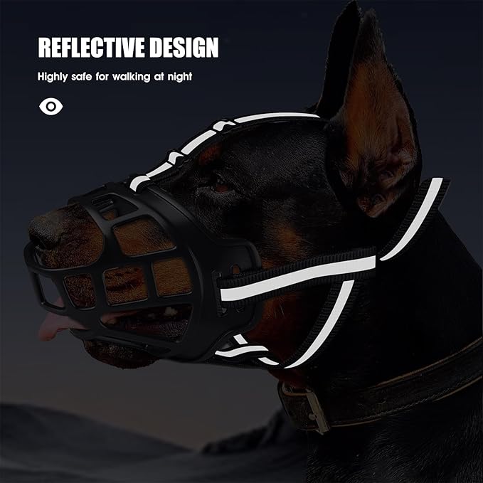 Dog Muzzle, Breathable Basket Muzzles for Small Medium Large Sized Dogs, Adjustable Humane Cage Mouth Cover for Grooming Biting Chewing, Allows Panting and Drinking (Soft Rubber, XXL)-PawvioPets