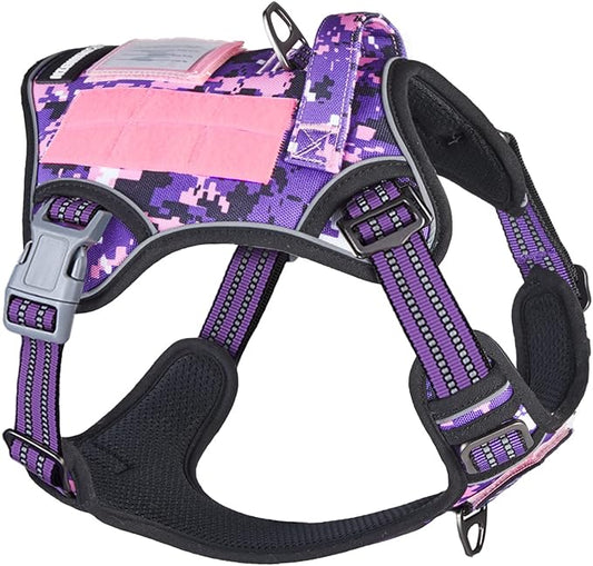 BUMBIN Tactical Dog Harness for Small Dogs No Pull, Famous TIK Tok No Pull Puppy Harness, Fit Smart Reflective Pet Walking Harness for Training, Adjustable Dog Vest Harness with Handle Purple Camo S-PawvioPets