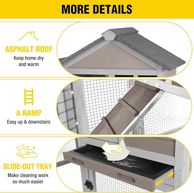 Aivituvin Rabbit Hutch Indoor Bunny Cage Outdoor with Run Chicken Coop Guinea Pig House with Waterproof Asphalt Roof,No Leakage Pull Out Tray-PawvioPets