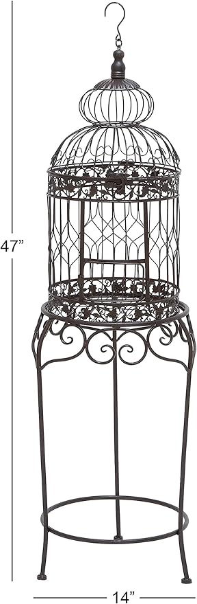Deco 79 Vintage Metal Free-Standing Birdcage, 14" x 14" x 47", Black-PawvioPets