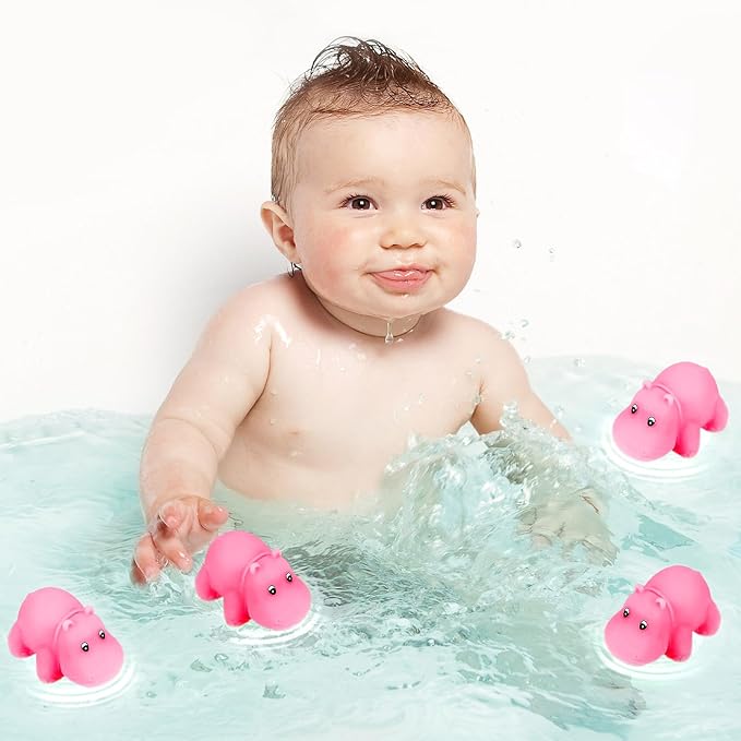 18 Mini Rubber Hippo Toys - PVC Small Animal Models, Pink Hippo Bath Buddy Size 1.1-2.48 inches, Suitable for Children, Party Favors, Bath Toys, and Educational Games.-PawvioPets